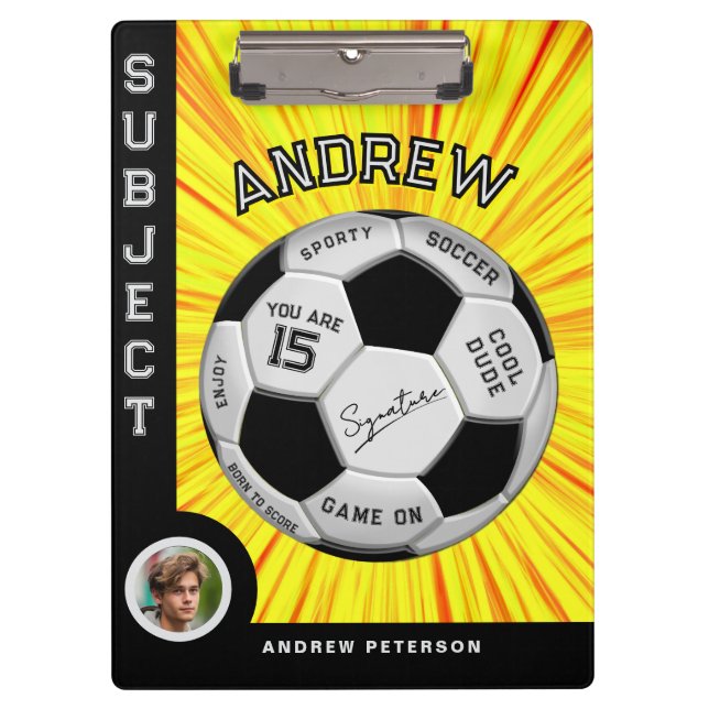 Pranchetas Editable Soccer Ball Modern Yellow Milestone  (Frente)