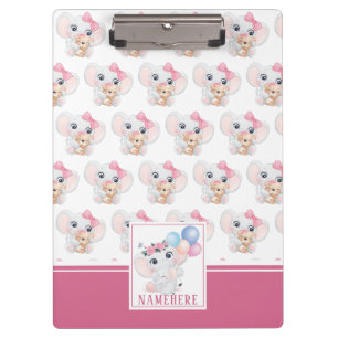 Pranchetas Elefante Rosa Girly com Padrão de Arco e Balão