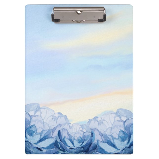 Pranchetas Elegant Blue Floral Watercolor Clipboard (Frente)