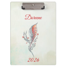 Elegant Feather Floral Watercolour  clipboard 
