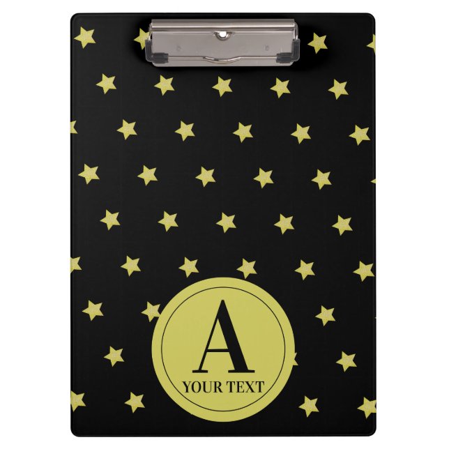 Pranchetas Elegant Gold & Black Star Pattern Monogram (Frente)