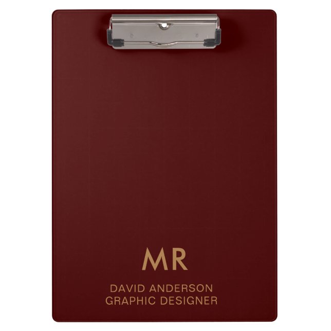 Pranchetas Elegant Red Gold Monogram Logo clipboard (Frente)
