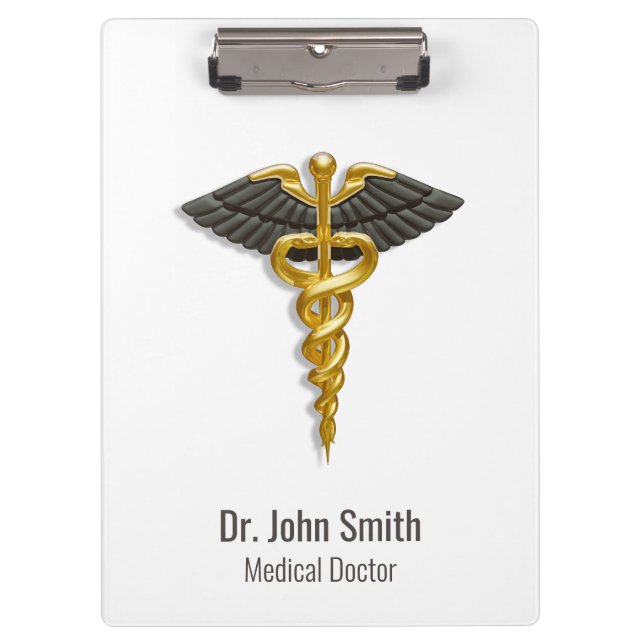 Pranchetas Elegante Dourado Caduceus Classy Asas Médicas Negr (Frente)
