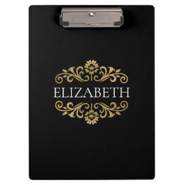 Pranchetas Elegante Monograma Dourado Escola Escritório Negra