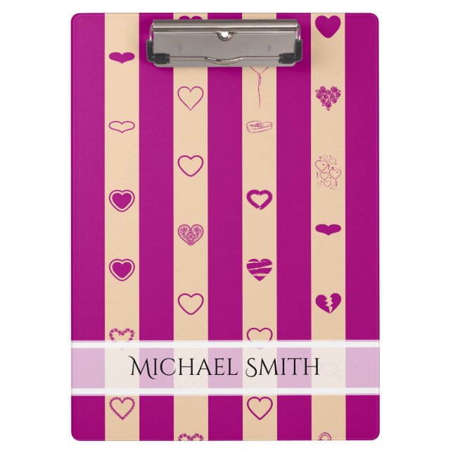 Pranchetas Elegante Royal Fuchsia Stripe Moderno do Coração (Frente)