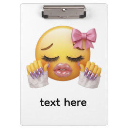 Pranchetas Emoji Sassy Enrubescida com Laço Rosa e Unhas Long