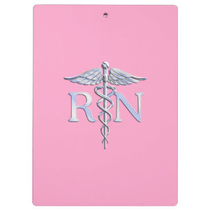 Pranchetas Enfermeira Registrada RN Caduceus na Rosa claro ou