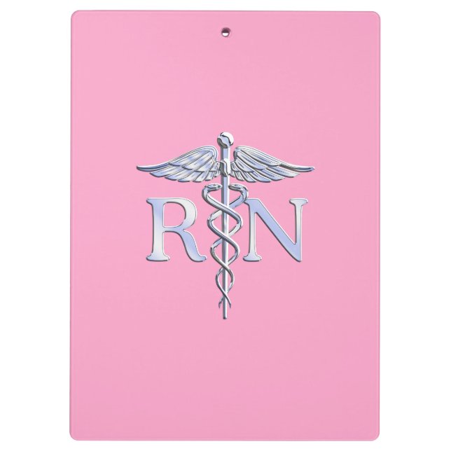 Pranchetas Enfermeira Registrada RN Caduceus na Rosa claro ou (Verso)
