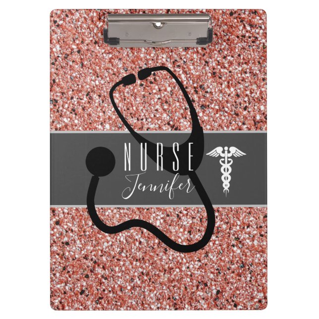 Pranchetas Enfermeiro Caduco Médico Stethoscope Rosa Glitter (Frente)