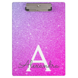 Pranchetas Escola de Monograma Rosa Púrpura e Brilho