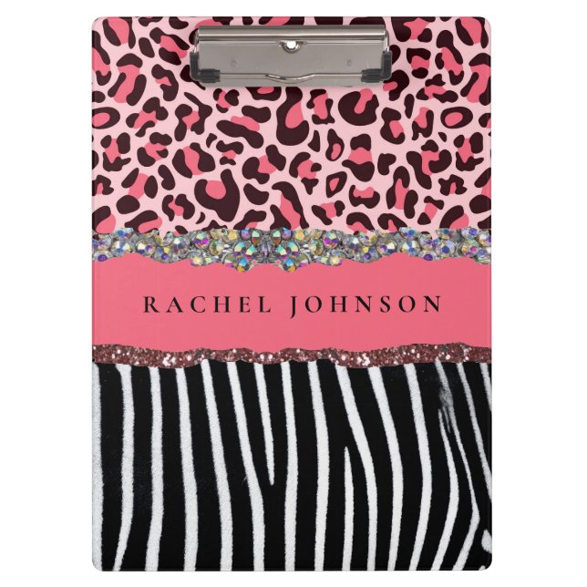 Pranchetas Espiral para impressão de leopardo brilhante, cor- (Frente)