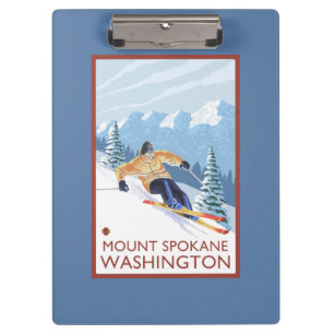 Pranchetas Esquiador da neve de Downhhill - montagem Spokane,