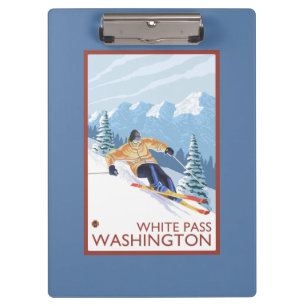 Pranchetas Esquiador da neve de Downhhill - passagem branca,