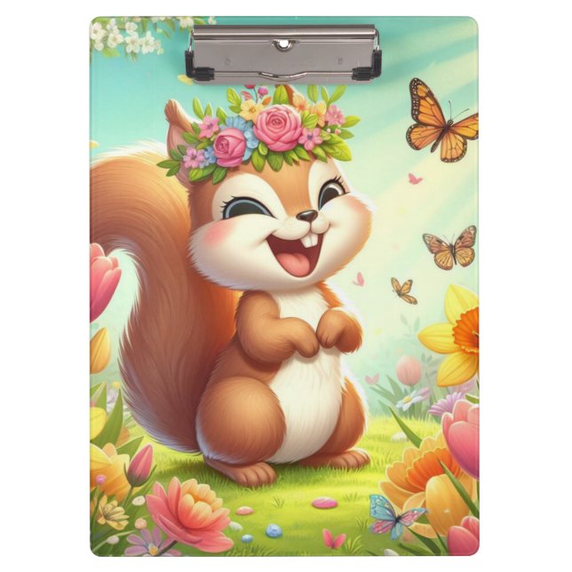 Pranchetas Esquilo de primavera feliz e bonito (Frente)