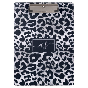 Pranchetas Estilo Impresso de Leopardo Preto Prata Monogramad