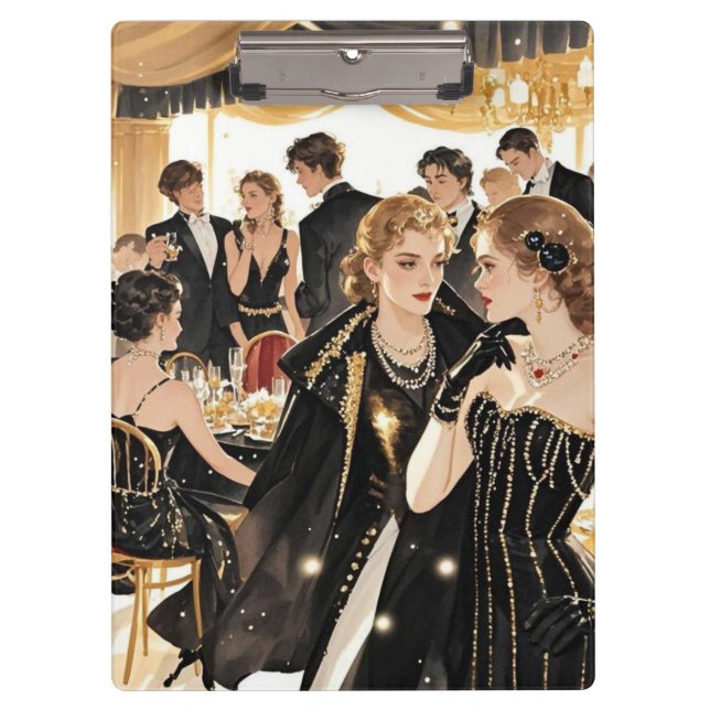 Pranchetas Estilo Moulin rouge, preto e dourado, luxo rico (Frente)