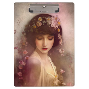 Pranchetas Estilo Vintage Retrato da Linda Mulher Floral