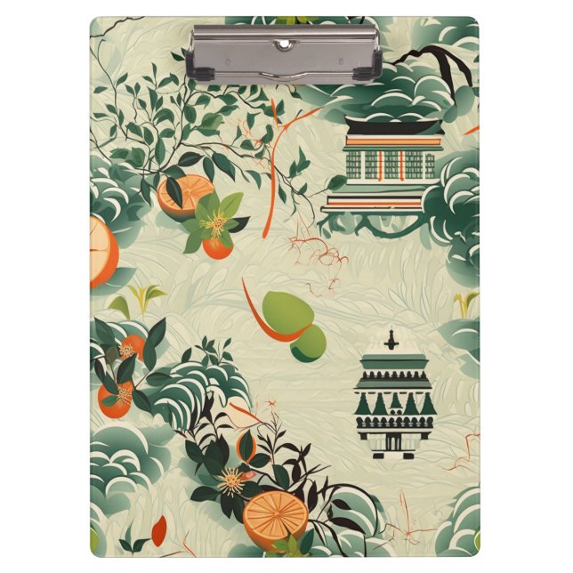 Pranchetas Ethereales Orangenmuster mit Zen-Tempeln (Frente)