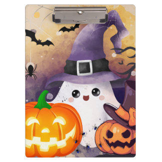 Pranchetas Fantasma de Halloween Fofo com Chapéu de Bruxa e A