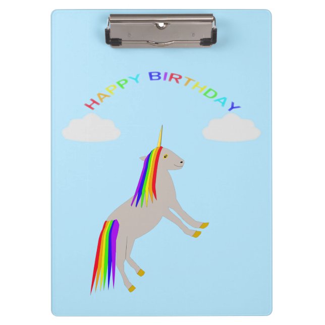 Pranchetas Fantasy Birthday Unicorn Rainbow and Clouds (Frente)
