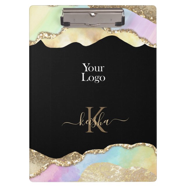 Pranchetas Faux Gold Glitter & Pastel Waves Bling (Frente)