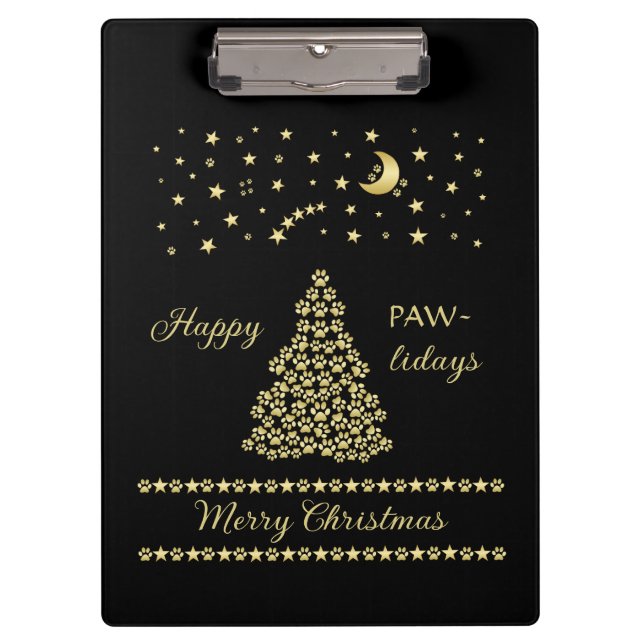 Pranchetas Feliz Natal, Dourada e brilhante árvore de Natal (Frente)