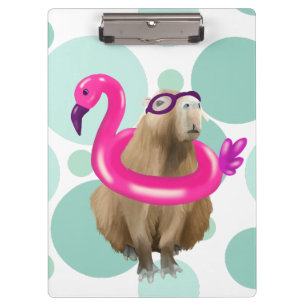 Pranchetas Festa piscina, Capybara Bonita Com Flamingo De Cor