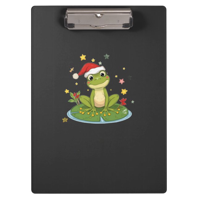 Pranchetas Festive Frog Joy - Cute Christmas Frog on Lily Pad (Frente)