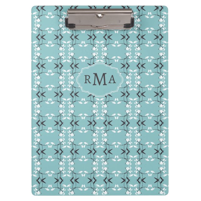 Pranchetas Festive Royal Botanical Robin's Egg Blue Monogram  (Frente)