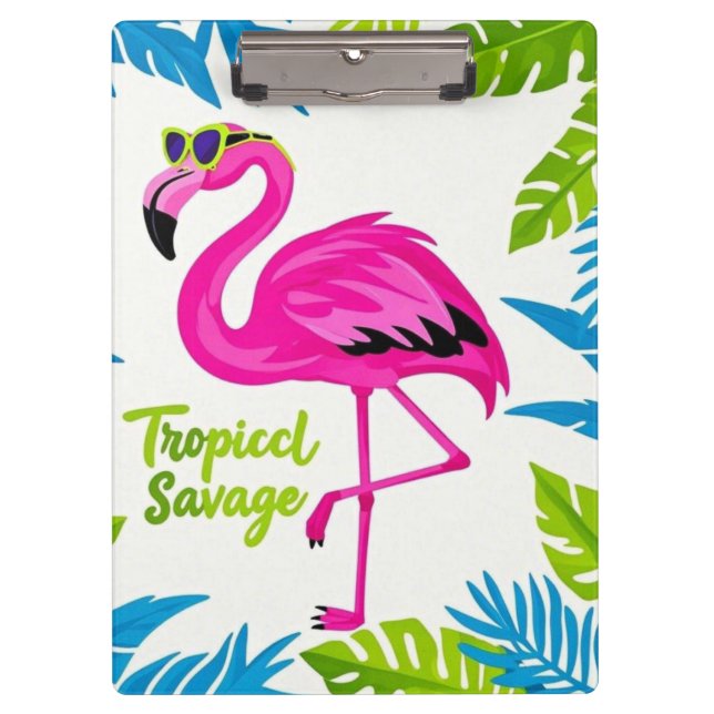 Pranchetas Flamingo rosa Tropical  em pé com uma perna só (Frente)