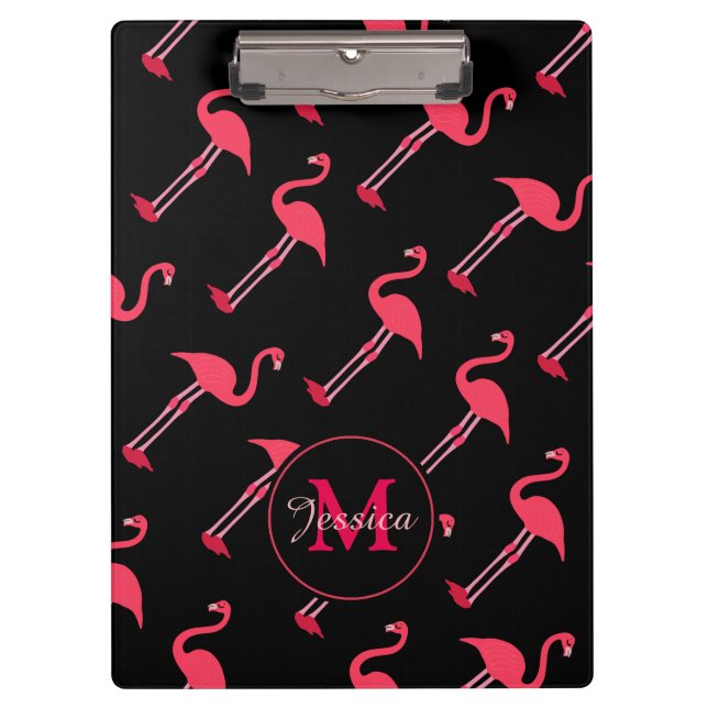 Pranchetas Flamingos cor-de-rosa em preto personalizado (Frente)