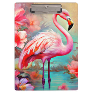 Pranchetas Flamingos Rosa em Um Lago com Flores-20231