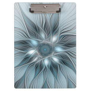 Pranchetas Flor Abstrata Alegre Azul Cinza Fractal Floral