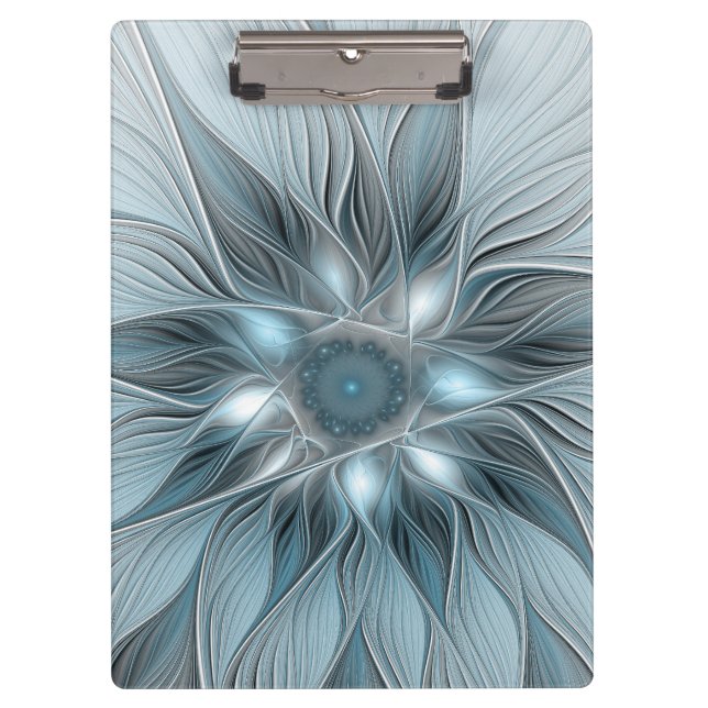 Pranchetas Flor Abstrata Alegre Azul Cinza Fractal Floral (Frente)