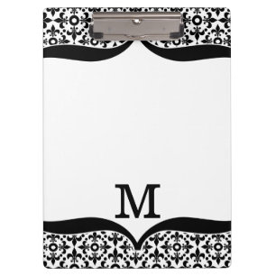 Pranchetas Flor de lis preto e branco Monogrammed