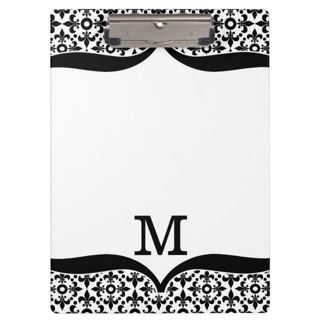 Pranchetas Flor de lis preto e branco Monogrammed (Frente)