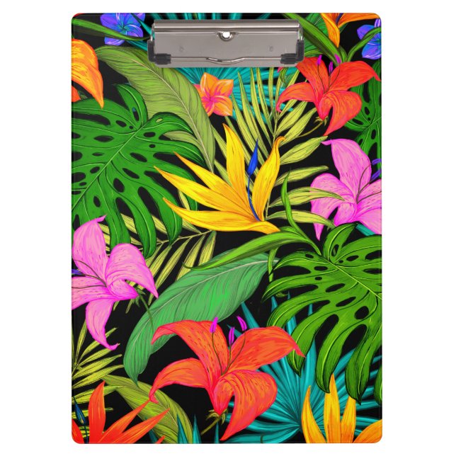 Pranchetas Flor tropical e folha de palma Havaí colorida (Frente)