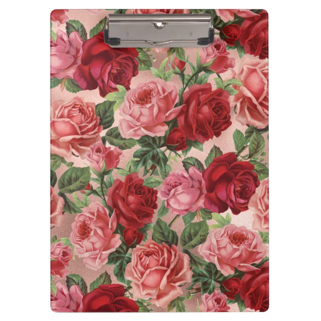 Pranchetas Floral de Rosas vermelhas Rosa Vintage Chic Elegan (Frente)