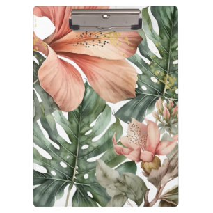 Pranchetas Floral de selva em aquarela rosa verde dourado