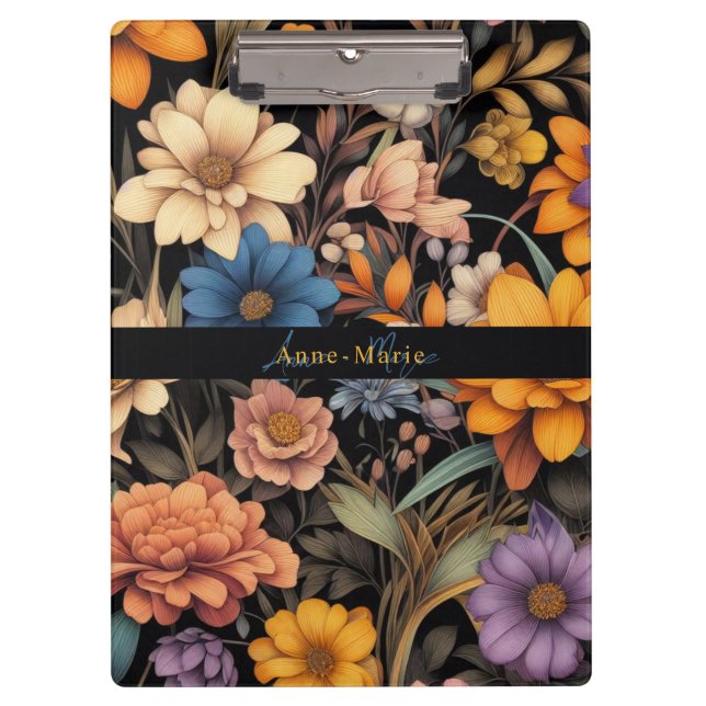 Pranchetas Floral rustic vintage elegante preto (Frente)