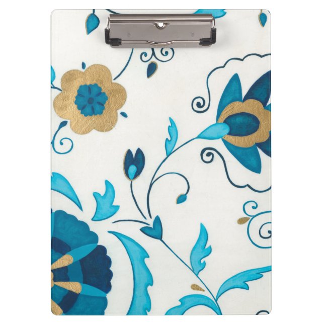 Pranchetas Flores de Indigo Douradas com Fundo Branco (Frente)