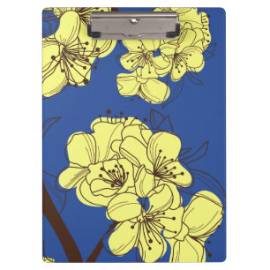 Pranchetas Flores de Mão Amarelas Desenhadas em Azul