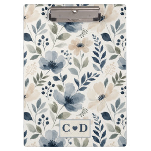 Pranchetas Flores Elegantes em Aquarela Azul Creme Floral