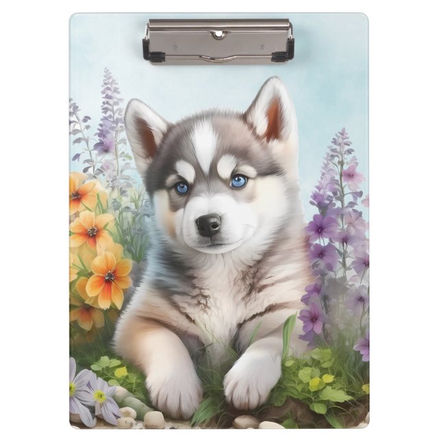 Pranchetas Flores em Aquarela e Husky Siberiano (Frente)