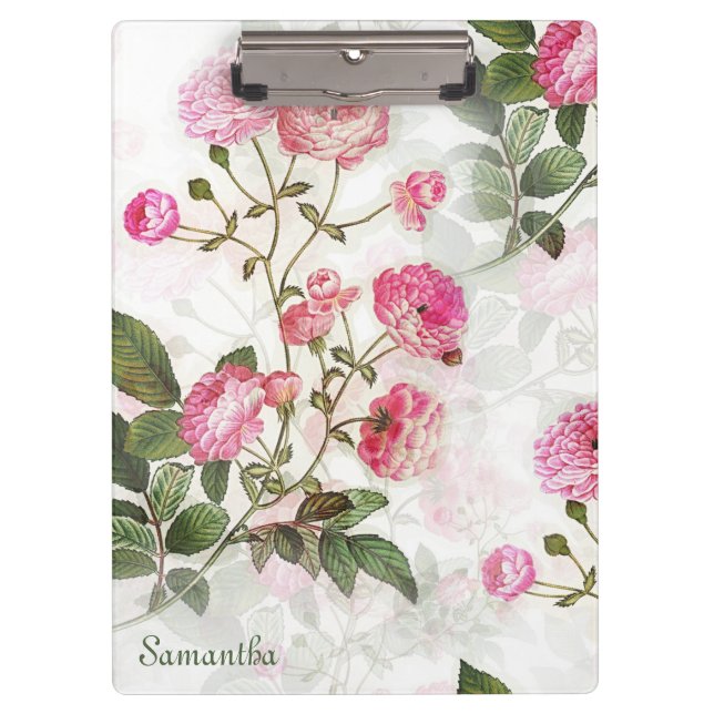 Pranchetas Flores Rosa bonito Adicionar Seu Nome (Frente)