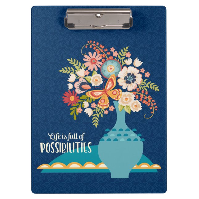 Pranchetas Flower Vase Na moda Azul Cotação Inspiradora (Frente)