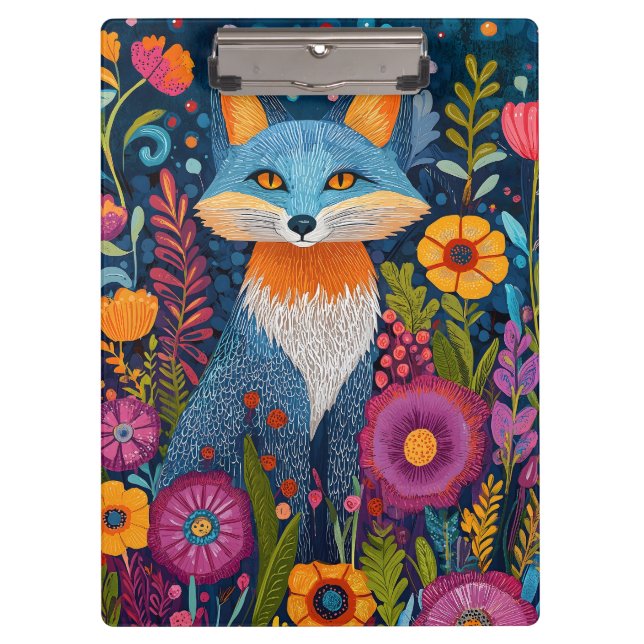 Pranchetas Fox Dot Art Vibrante Em Meio À Flora Esbuvada (Frente)