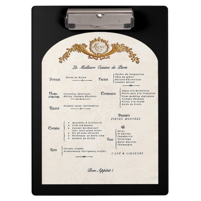 Pranchetas French Menu Kitchen Clipboard (Frente)