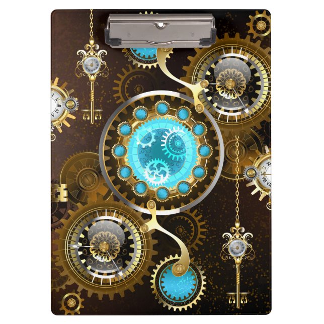 Pranchetas Fundo Rusty Steampunk com Lentes Turquesa (Frente)