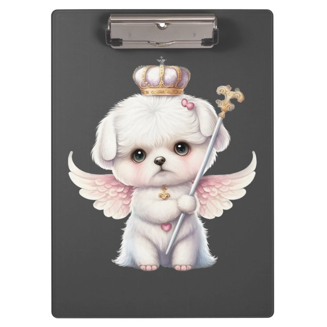 Pranchetas Furry Joy: Angel Wing Maltês Cachorro Puppy Gift (Frente)